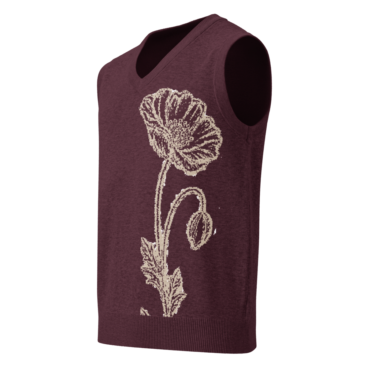 Flower Knit Vest — Burgundy / Cream — front view