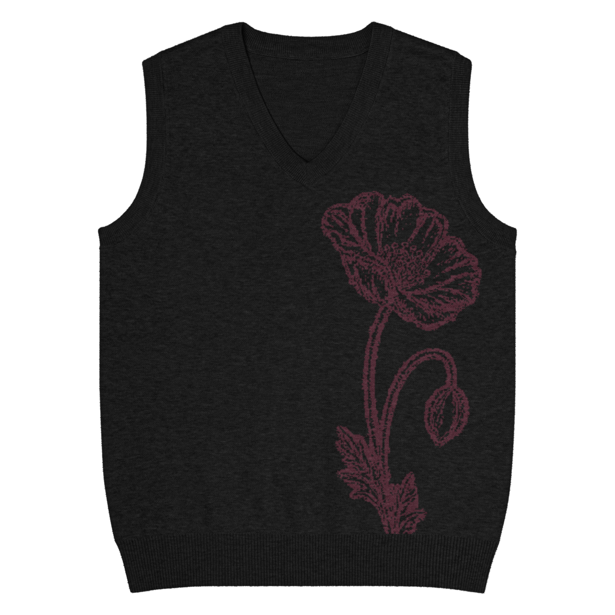 Flower Knit Vest — Black / Burgundy — front view