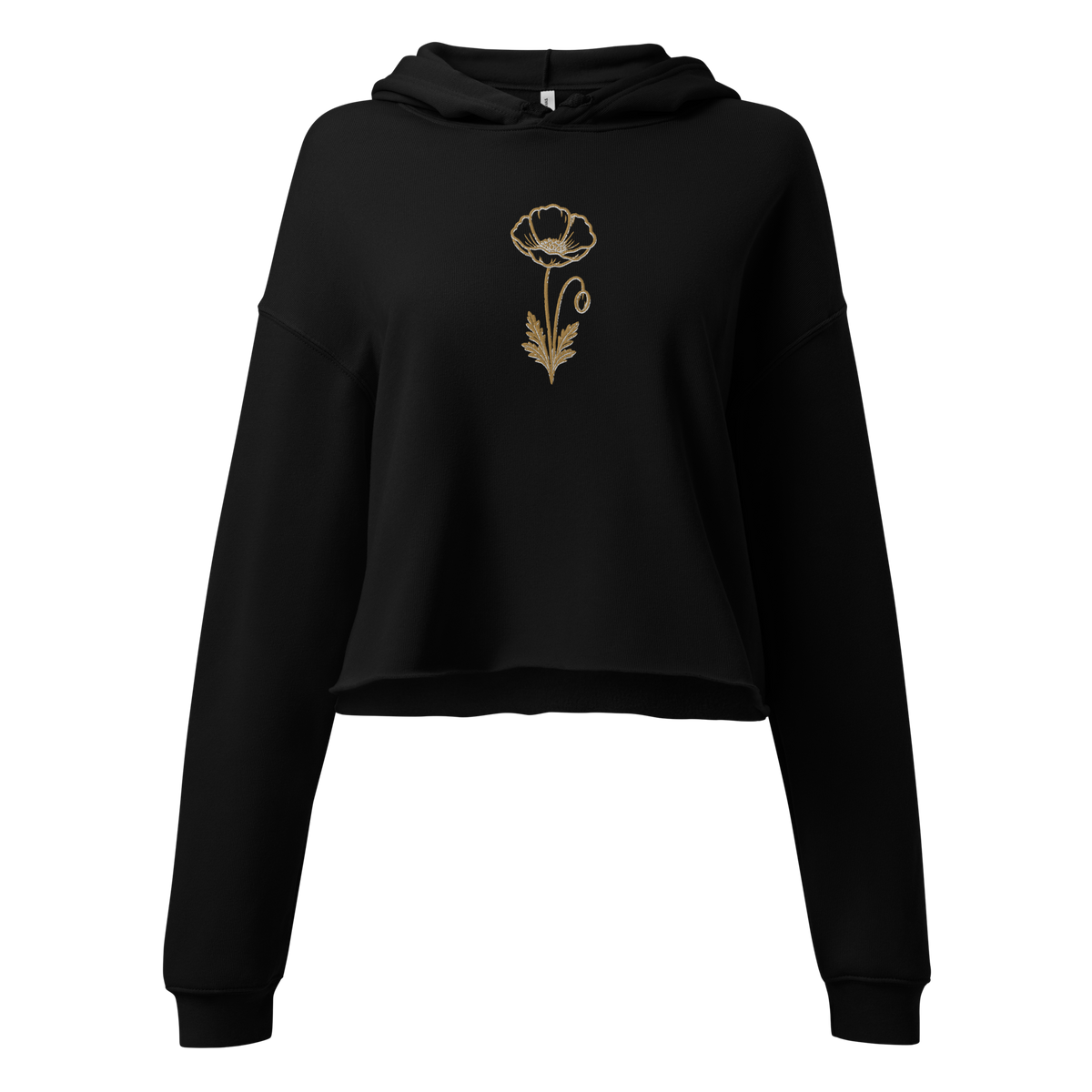 Flower Cropped Hoodie — Black, front product view