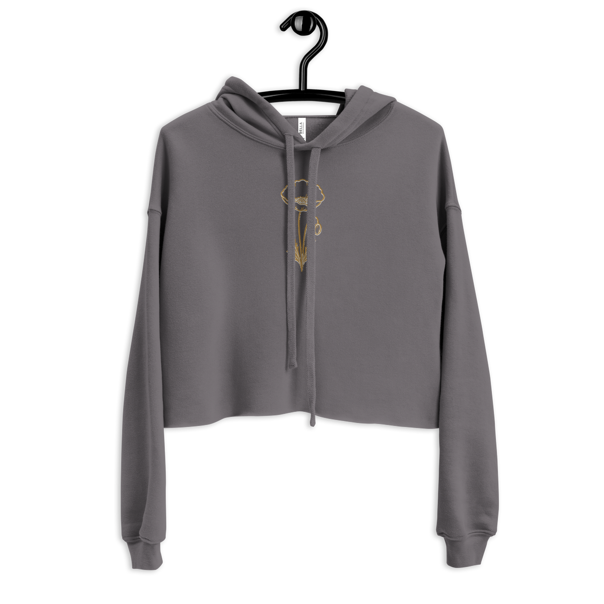 Flower Cropped Hoodie — Grey — front view