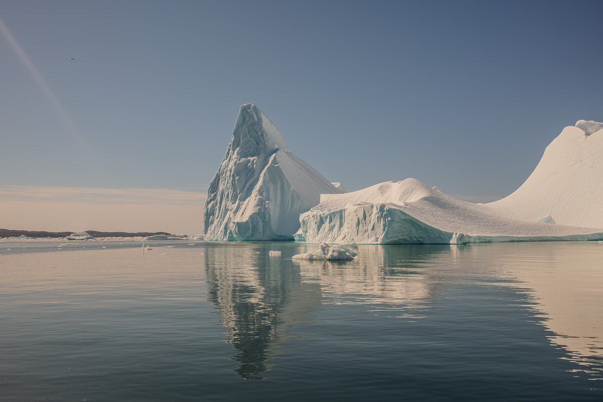 Icebergs and coastal landscape in Greenland