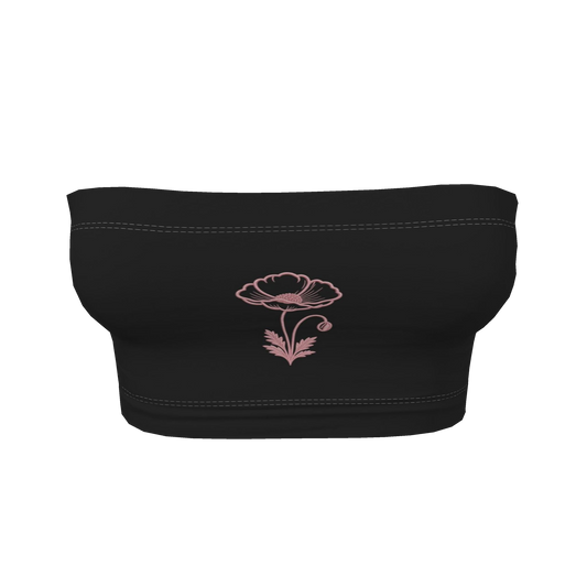 Flower Bandeau Top — Black / Blush Pink, front product view