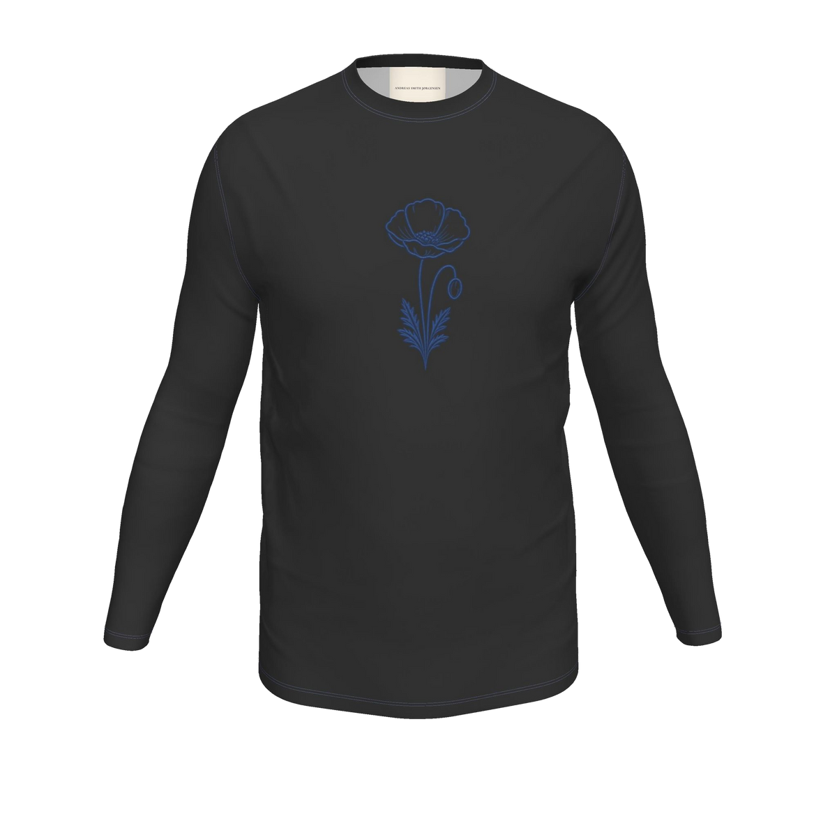 Flower Long Sleeve T-Shirt — Black / Blue, front product view