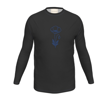 Flower Long Sleeve T-Shirt — Black / Blue, front product view