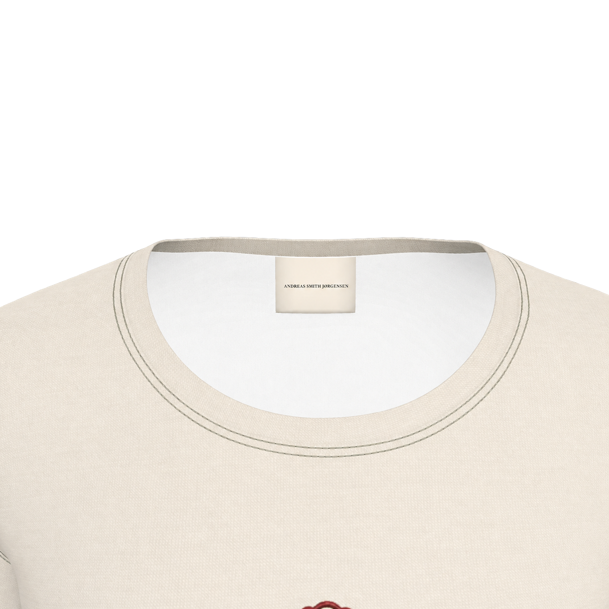 Natalie’s Flower Fitted T-Shirt — Cream / Burgundy, neckline detail
