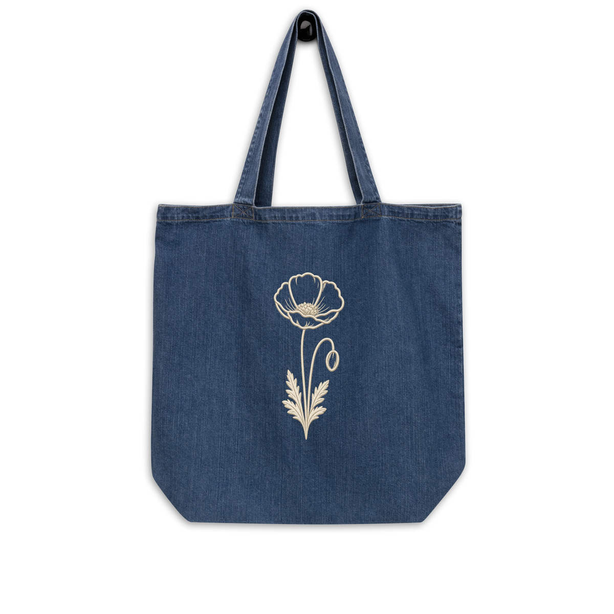 Flower Denim Tote Bag — front view