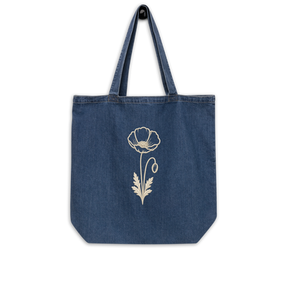 Flower Denim Tote Bag — front view