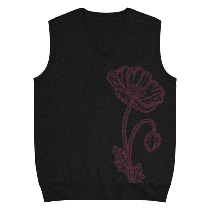 Flower Knit Vest — Black / Burgundy, front product view