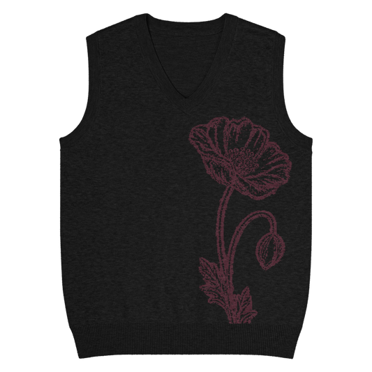Flower Knit Vest — Black / Burgundy, front product view