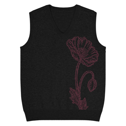 Flower Knit Vest — Black / Burgundy — front view