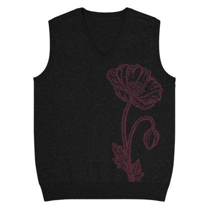 Flower Knit Vest — Black / Burgundy — front view
