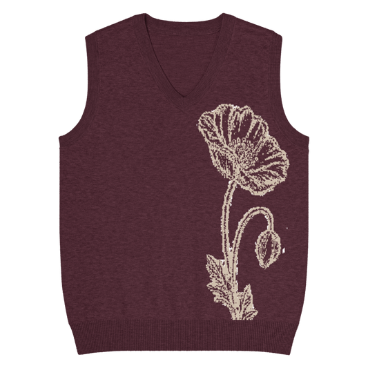 Flower Knit Vest — Burgundy / Cream, front product view