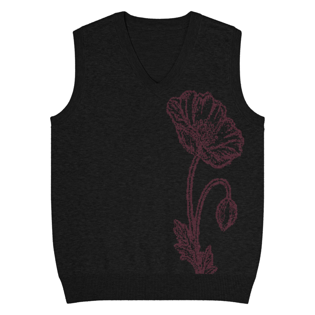 Flower Knit Vest — Black / Burgundy — front view