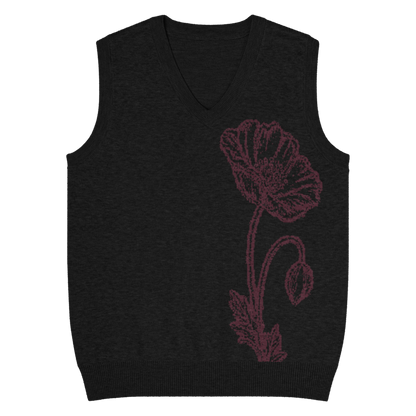 Flower Knit Vest — Black / Burgundy — front view