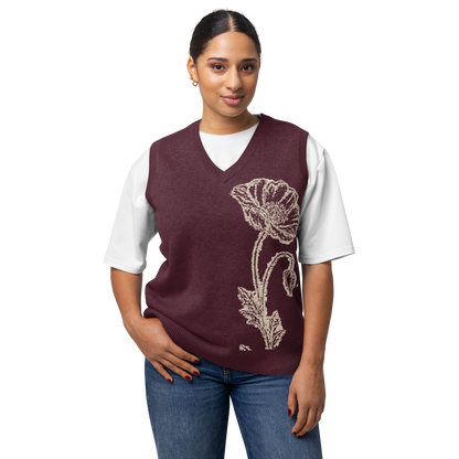 Flower Knit Vest — Burgundy / Cream — front view
