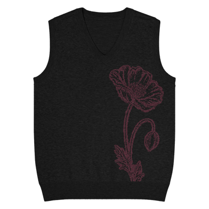 Flower Knit Vest — Black / Burgundy — front view