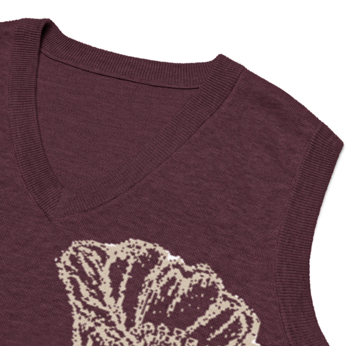 Flower Knit Vest — Burgundy / Cream — detail view