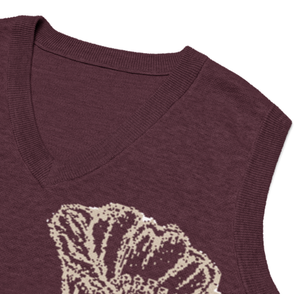 Flower Knit Vest — Burgundy / Cream — detail view