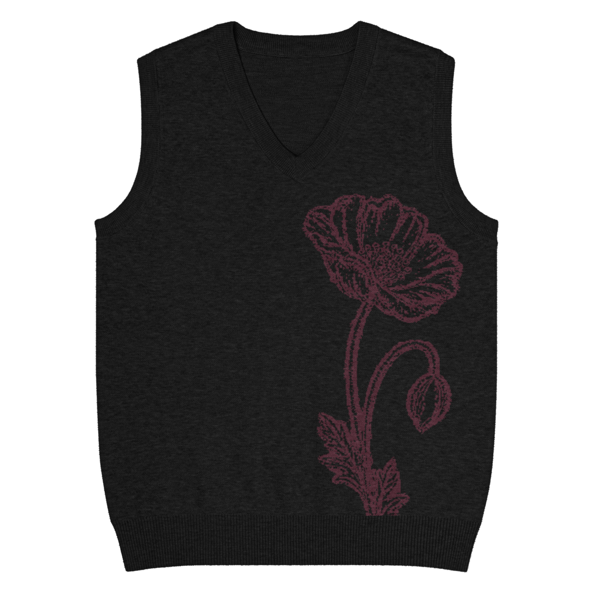 Flower Knit Vest — Black / Burgundy — front view