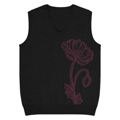 Flower Knit Vest — Black / Burgundy — front view