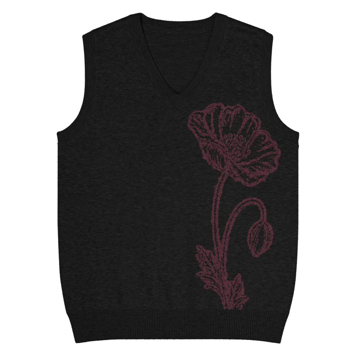 Flower Knit Vest — Black / Burgundy — front view