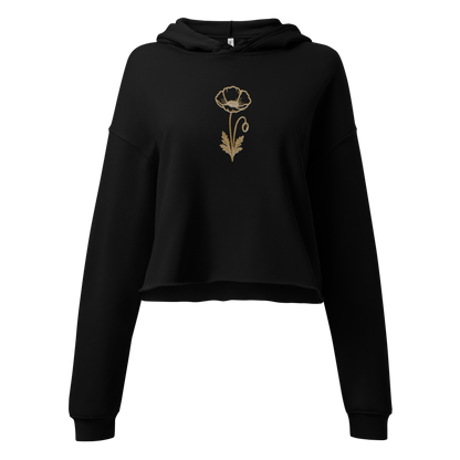 Flower Cropped Hoodie — Black, front product view