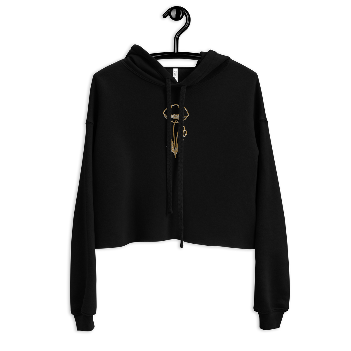 Flower Cropped Hoodie — Black — front view
