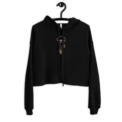 Flower Cropped Hoodie — Black — front view
