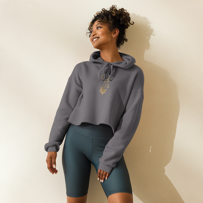 Flower Cropped Hoodie — Grey — front view